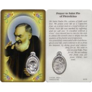 Padre Pio Prayer Card with Medal cm.8.5 x 5 - 3 1/4" x 2"