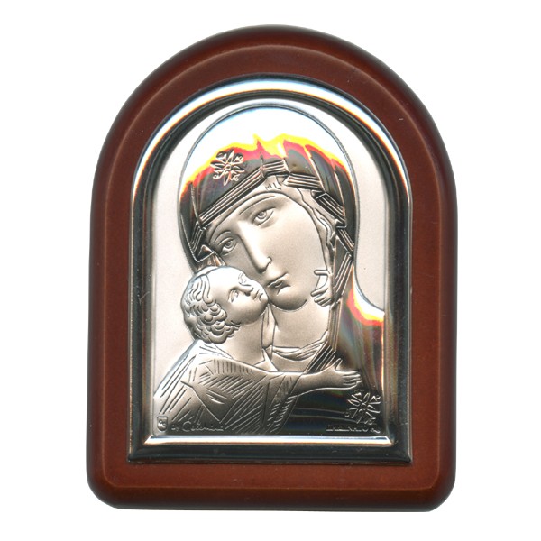 Mother and Child Plaque with Stand Brown Frame cm. 6x7- 2 1/4