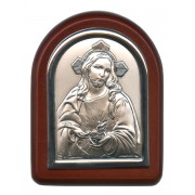 Sacred Heart of Jesus Plaque with Stand Brown Frame cm. 6x7- 2 1/4"x2 3/4"