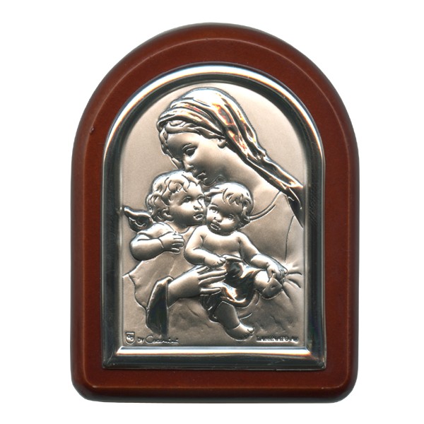 Mother and Child with Guardian Angel Plaque with Stand Brown Frame cm ...