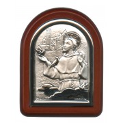 St.Francis with Guardian Angel Plaque with Stand Brown Frame cm. 6x7- 2 1/4"x2 3/4"