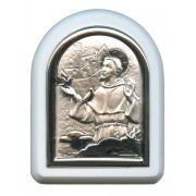 St.Francis with Guardian Angel Plaque with Stand White Frame cm. 6x7- 2 1/4"x2 3/4"