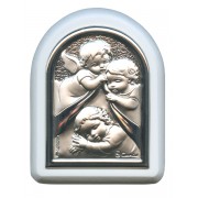 Guardian Angel Plaque with Stand White Frame cm. 6x7- 2 1/4"x2 3/4"