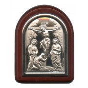 Crucifixion Plaque with Stand Brown Frame cm. 6x7- 2 1/4"x2 3/4"