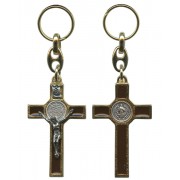 St.Benedict Gold with Brown Enamel Crucifix Keychain cm5.5- 2"