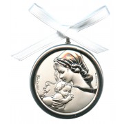 Crib Medal Mother and Child Mother of Pearl Silver Laminated cm.5.5-2"