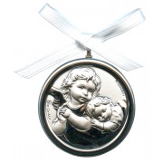 Crib Medal Guardian Angel Mother of Pearl Silver Laminated cm.5.5-2"