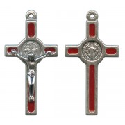 St.Benedict Mignon Metal Crucifix Red Silver Plated cm.2.5- 1"