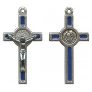 St.Benedict Mignon Metal Crucifix Blue Silver Plated cm.2.5- 1"