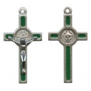 St.Benedict Mignon Metal Crucifix Green Silver Plated cm.2.5- 1"