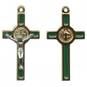 St.Benedict Mignon Metal Crucifix Green Gold Plated cm.2.5- 1"