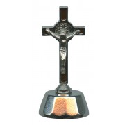 St.Benedict Mignon Metal Crucifix with Base Silver Plated cm.9- 3 1/2"