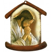 Jesus Praying House Shaped Plaque cm.10.5x12.5 - 4"x5"
