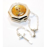 Rosary Set With Mother of Pearl Rosary and Metal Box