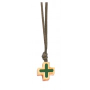 Olive Wood Cross with Engraved Green