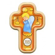 Boy Angel and Candles Cross with Wood Frame cm.10x14.5 - 4"x5 3/4"
