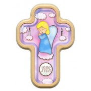 Girl Angel and Candles Cross with Wood Frame cm.10x14.5 - 4"x5 3/4"