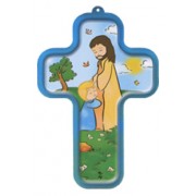 Jesus with Child Wood Laminated Cross cm.13x9 - 5"x 31/2"