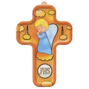 Boy Angel and Candles Wood Laminated Cross cm.13x9 - 5"x 31/2"