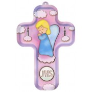 Girl Angel and Candles Wood Laminated Cross cm.13x9 - 5"x 31/2"