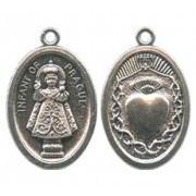 Infant of Prague/ Heart Oval Oxidized Medal mm.22 - 7/8"
